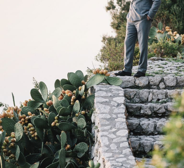 Groom in Grey Ralph Lauren Suit