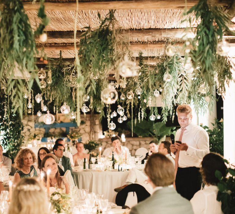 Hanging Greenery and Glass Votive Candles