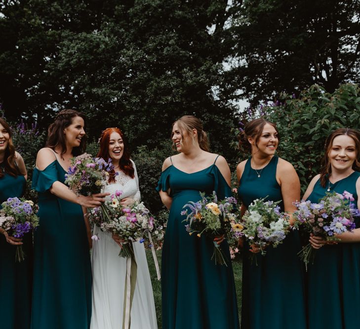 Bridal Party in Teal Bridesmaid Dresses