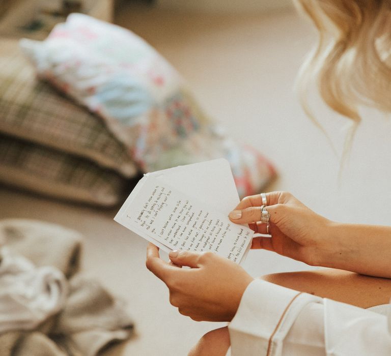 Bride on Wedding Morning Reading a Card