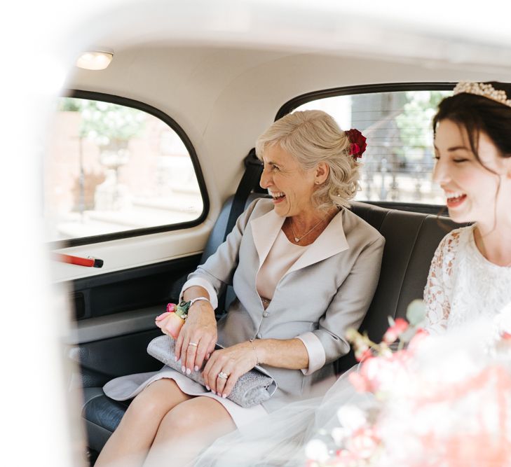 Bride on her way to Kew Gardens wedding venue in London