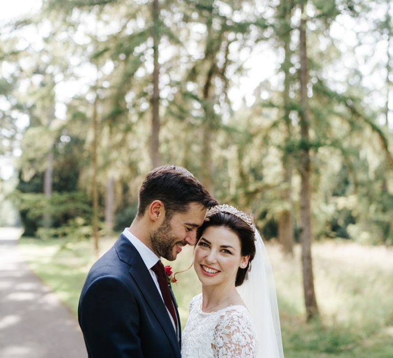 Bride in bridal crown at Kew Gardens wedding