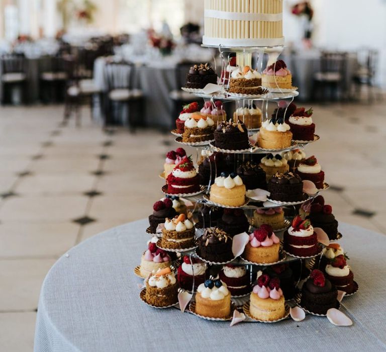 Cupcake wedding cake with pink flowers