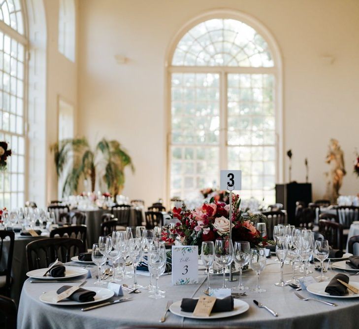 Table setup for wedding breakfast at the orangery in kew gardens