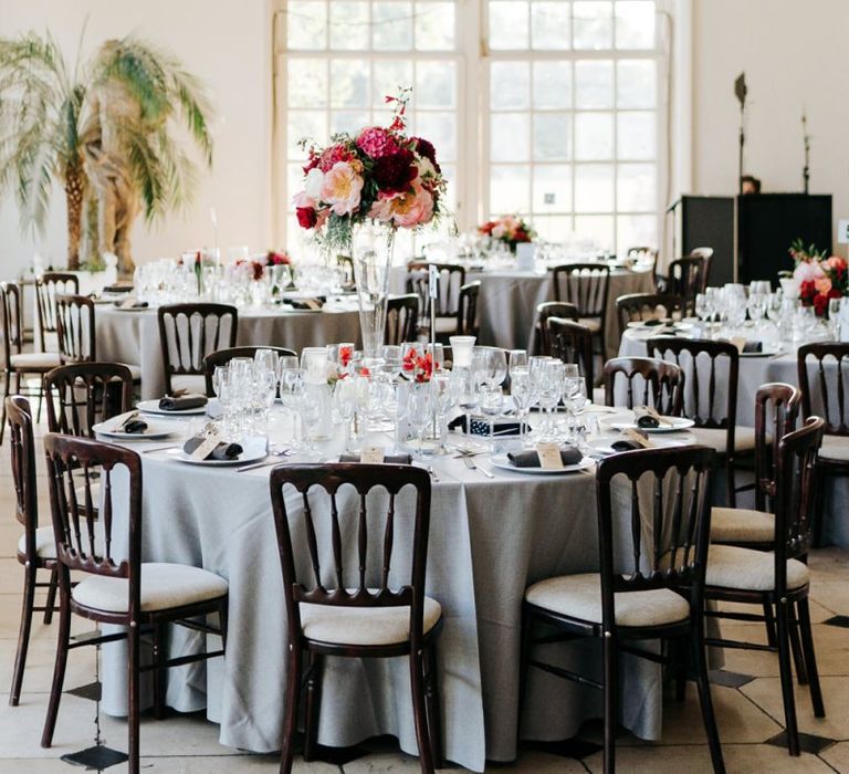 Table setup for wedding breakfast at the orangery in kew gardens wedding