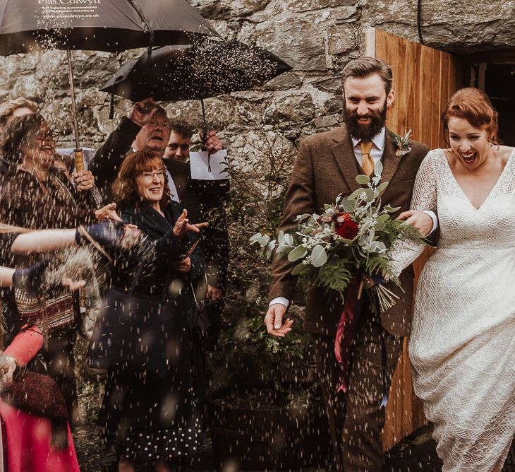 Confetti exit for bride and groom