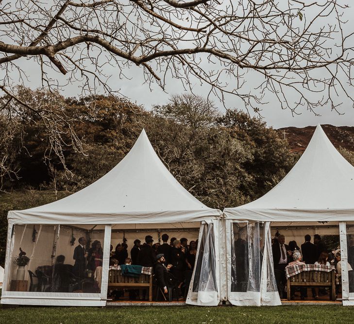 Marquee drinks reception at Snowdonia wedding venue