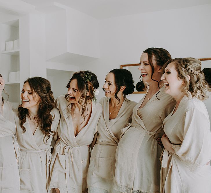 Wedding Morning Bridal Preparations with Bridal Party in Getting Ready Robes