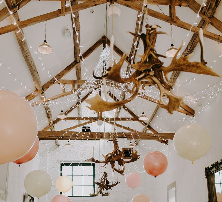 Merriscourt Cotswold Wedding Venue Decorated with Giant Balloons and Fairy Lights