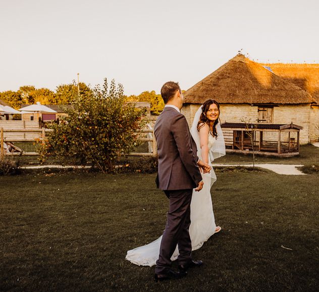 Cogges Manor Farm wedding in autumn with beautiful golden hour views