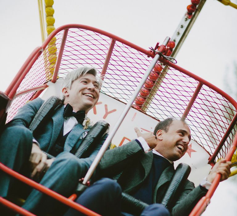 Fair Ground Ride. British tweed countryside wedding complete with Vintage Fun Fair | Sandra Mansour Dress | Hunter Wellies | Marleybrook House | Hunter Wellies | Images by David Jenkins