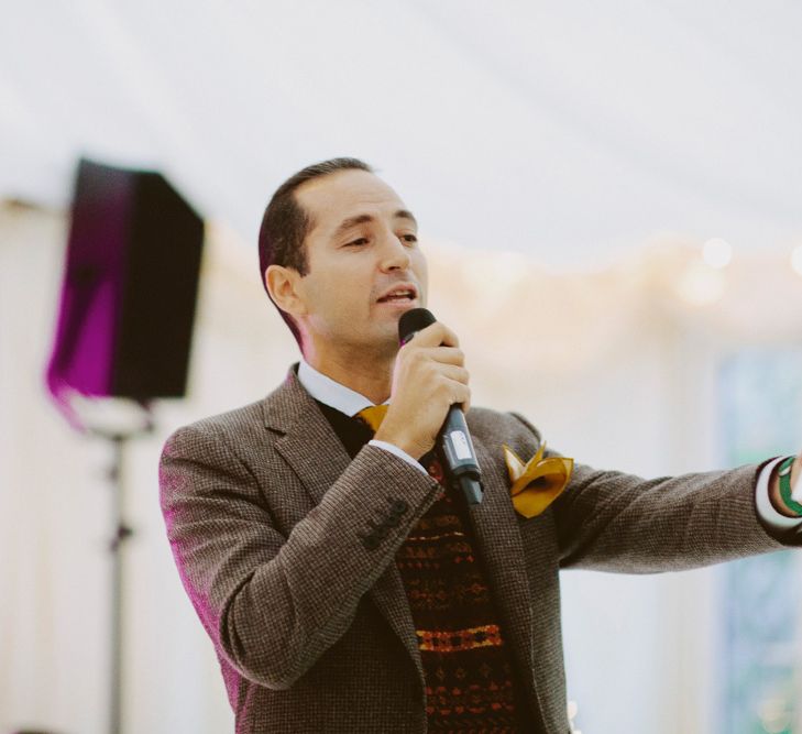 Speeches. British tweed countryside wedding complete with Vintage Fun Fair | Sandra Mansour Dress | Hunter Wellies | Marleybrook House | Hunter Wellies | Images by David Jenkins