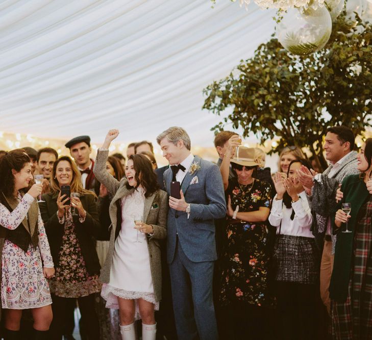 Speeches. British tweed countryside wedding complete with Vintage Fun Fair | Sandra Mansour Dress | Hunter Wellies | Marleybrook House | Hunter Wellies | Images by David Jenkins