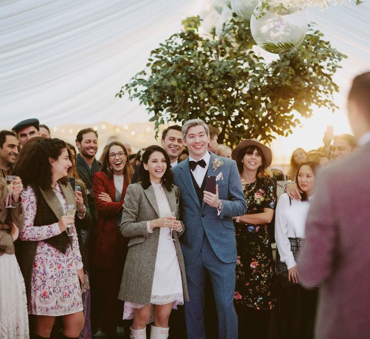 Speeches. British tweed countryside wedding complete with Vintage Fun Fair | Sandra Mansour Dress | Hunter Wellies | Marleybrook House | Hunter Wellies | Images by David Jenkins