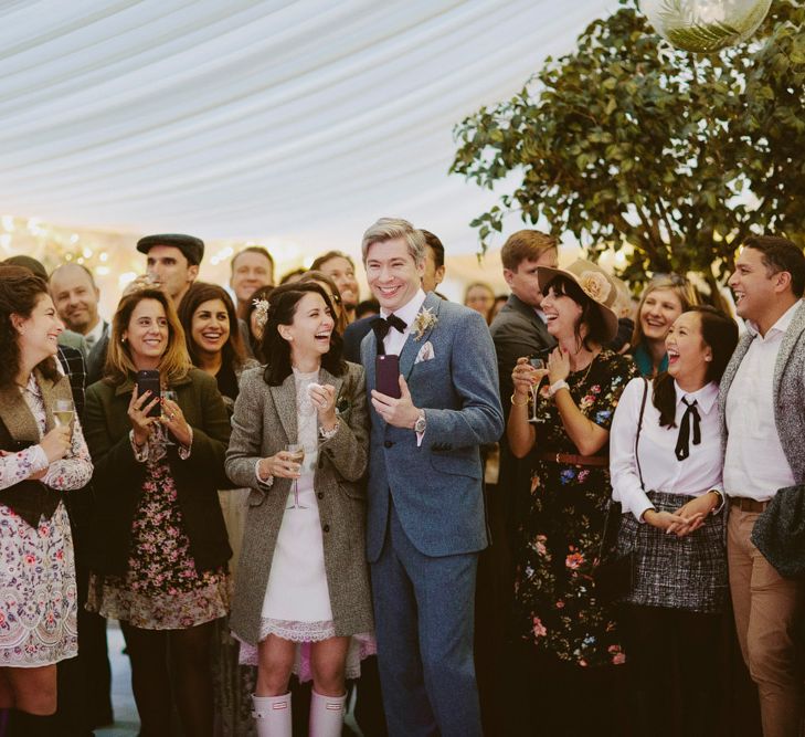 Speeches. British tweed countryside wedding complete with Vintage Fun Fair | Sandra Mansour Dress | Hunter Wellies | Marleybrook House | Hunter Wellies | Images by David Jenkins