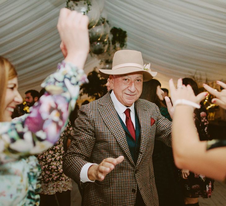 Dancing. British tweed countryside wedding complete with Vintage Fun Fair | Sandra Mansour Dress | Hunter Wellies | Marleybrook House | Hunter Wellies | Images by David Jenkins