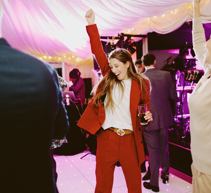 Red Suit. Speeches. British tweed countryside wedding complete with Vintage Fun Fair | Sandra Mansour Dress | Hunter Wellies | Marleybrook House | Hunter Wellies | Images by David Jenkins