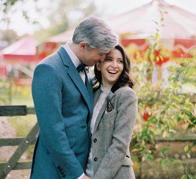 Big bowtie. British tweed countryside wedding complete with Vintage Fun Fair | Sandra Mansour Dress | Hunter Wellies | Marleybrook House | Hunter Wellies | Images by David Jenkins