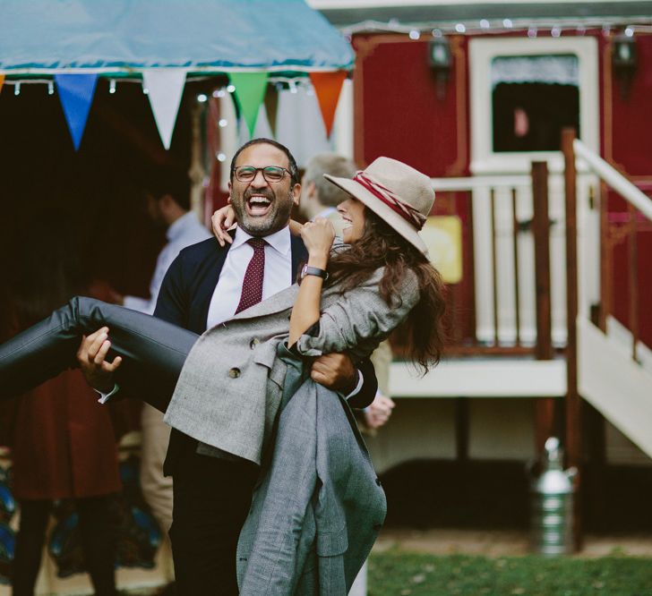 Gorgeous guests. British tweed countryside wedding complete with Vintage Fun Fair | Sandra Mansour Dress | Hunter Wellies | Marleybrook House | Hunter Wellies | Images by David Jenkins