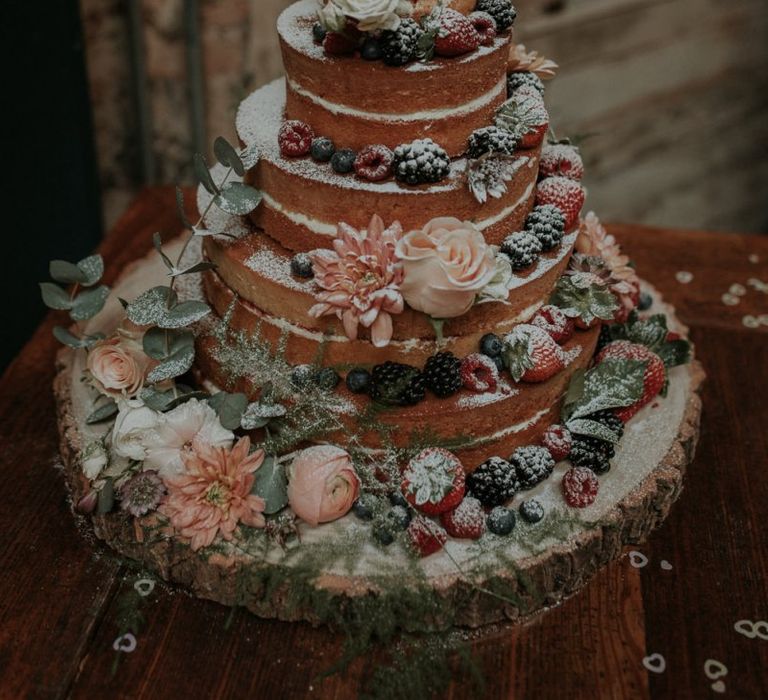 Waitrose Naked Wedding Cake Decorated With Berries and Flowers