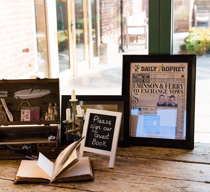 Harry Potter Wedding Decor Including Daily Prophet,  Trunk, Quill and Candles