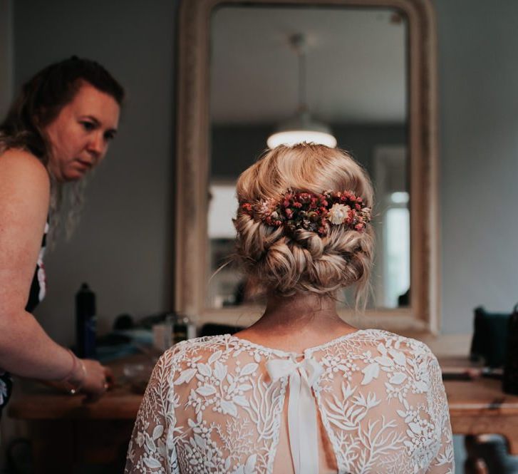 Bridal Hair Styled With Homegrown Wedding Flowers