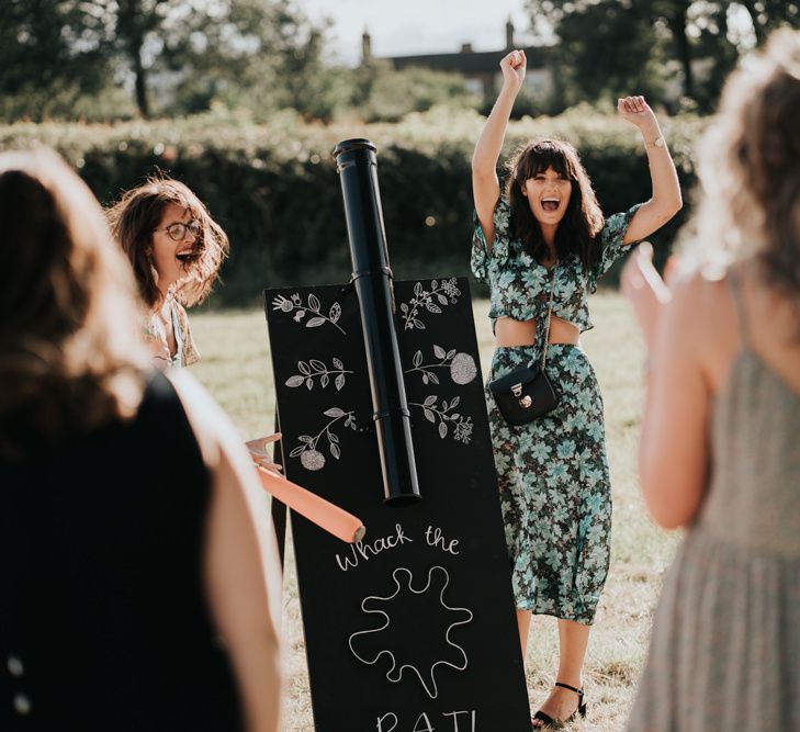 Chalkboard Wedding Signs for Reception Games at Outdoor Summer Wedding