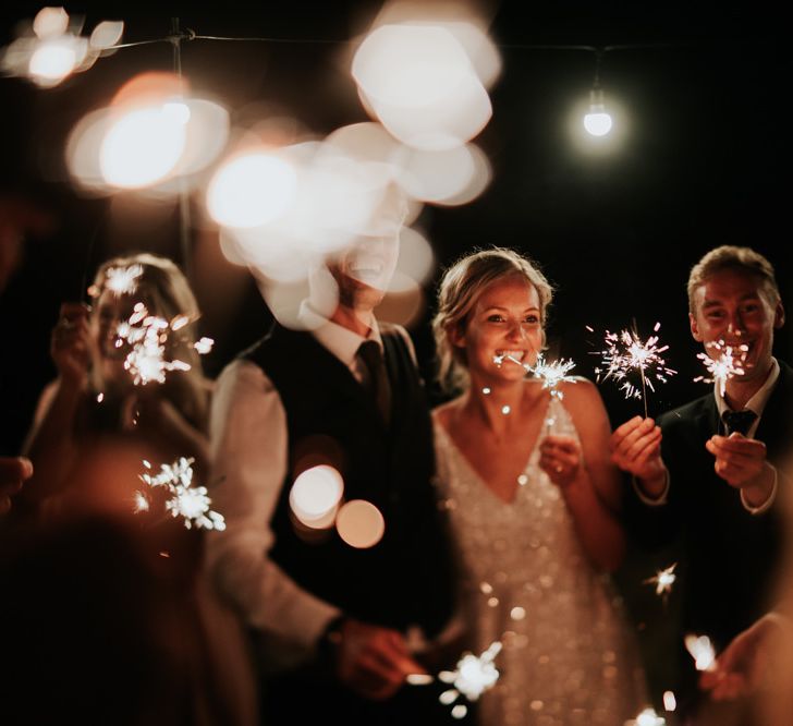 Sparklers at Outdoor Summer Wedding Reception