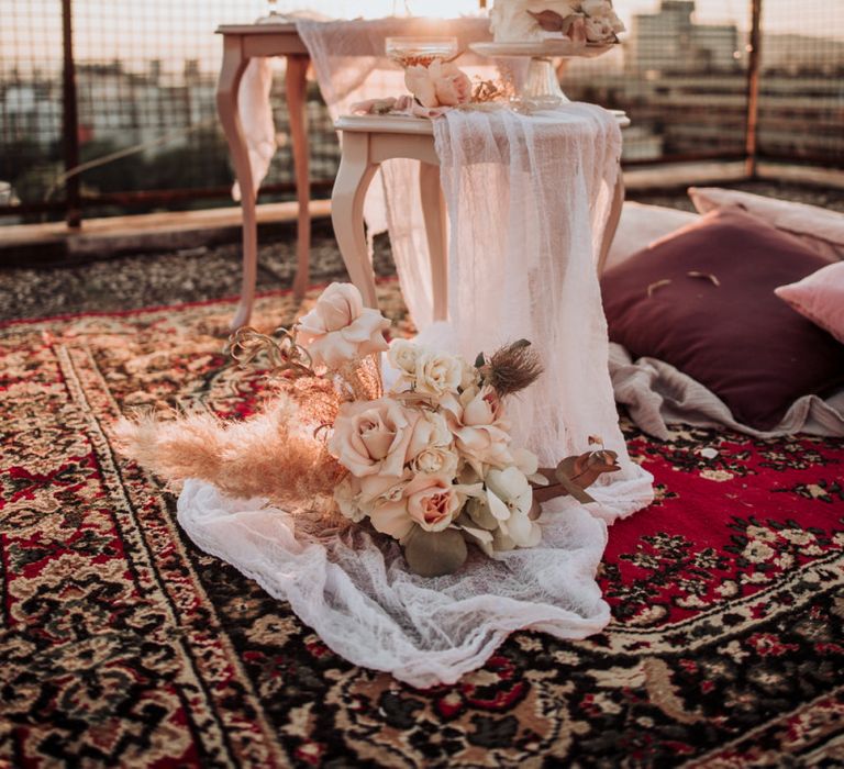 Boho styling at intimate rooftop wedding