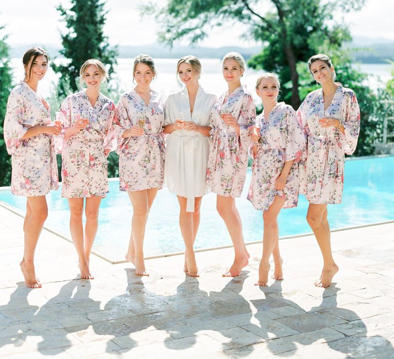 Bridal Party in Matching Getting Ready Robes | Pastel Blue &amp; Green, Romantic, Destination Wedding at Corfu Luxury Villas, Planned by Rosmarin Weddings &amp; Events | Mikhail Balygin Fine Art Wedding Photographer