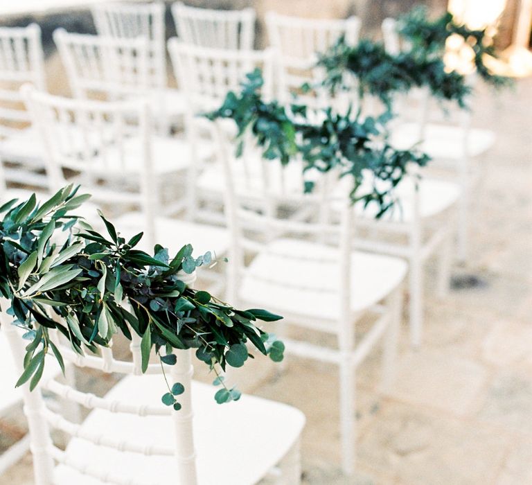 Outdoor Wedding Ceremony Aisle Chair Foliage | Pastel Blue &amp; Green, Romantic, Destination Wedding at Corfu Luxury Villas, Planned by Rosmarin Weddings &amp; Events | Mikhail Balygin Fine Art Wedding Photographer