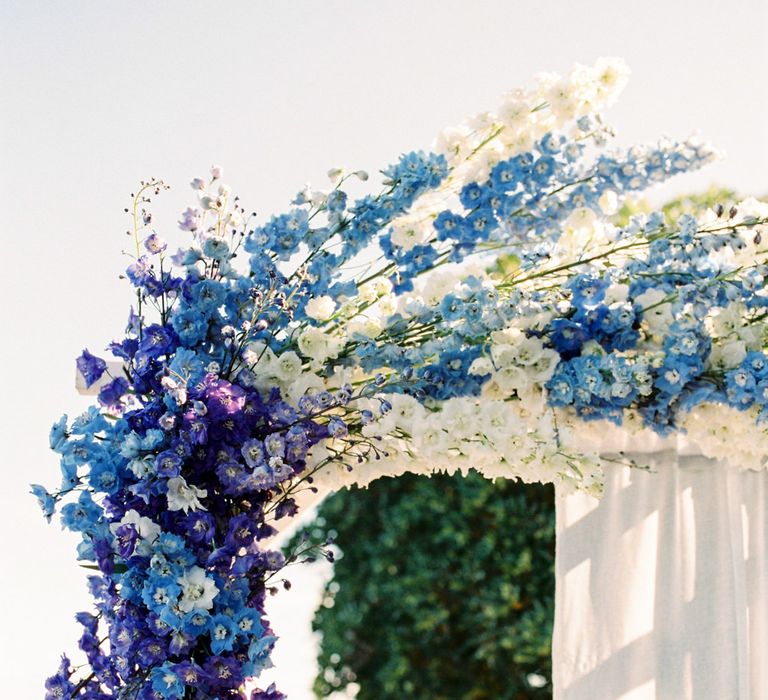 Blue &amp; White Altar Wedding Flowers | Pastel Blue &amp; Green, Romantic, Destination Wedding at Corfu Luxury Villas, Planned by Rosmarin Weddings &amp; Events | Mikhail Balygin Fine Art Wedding Photographer