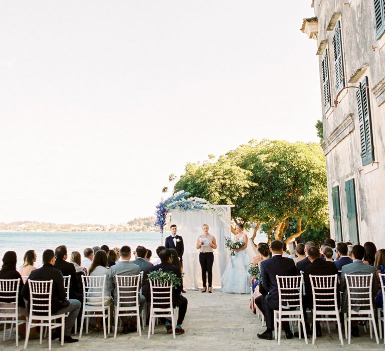 Outdoor Wedding Ceremony | Outdoor Wedding Ceremony Aisle &amp; Altar | Pastel Blue &amp; Green, Romantic, Destination Wedding at Corfu Luxury Villas, Planned by Rosmarin Weddings &amp; Events | Mikhail Balygin Fine Art Wedding Photographer