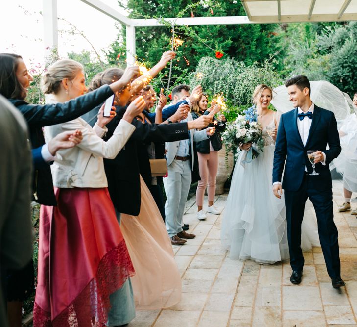 Bride in Coloured Hayley Paige Wedding Dress | Groom in Black Tie Suit | Pastel Blue &amp; Green, Romantic, Destination Wedding at Corfu Luxury Villas, Planned by Rosmarin Weddings &amp; Events | Mikhail Balygin Fine Art Wedding Photographer