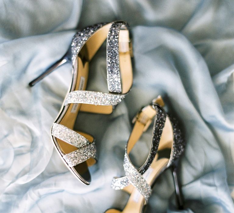 Silver Jimmy Choo Bridal Shoes | Pastel Blue &amp; Green, Romantic, Destination Wedding at Corfu Luxury Villas, Planned by Rosmarin Weddings &amp; Events | Mikhail Balygin Fine Art Wedding Photographer