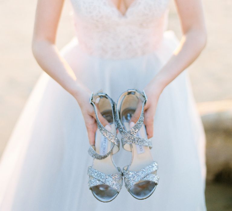 Jimmy Choo Silver Shoes | Hayley Paige Coloured Wedding Dress | Pastel Blue &amp; Green, Romantic, Destination Wedding at Corfu Luxury Villas, Planned by Rosmarin Weddings &amp; Events | Mikhail Balygin Fine Art Wedding Photographer