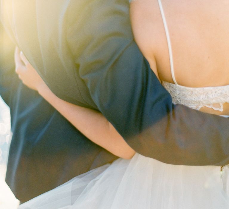 Bride in Coloured Hayley Paige Wedding Dress | Groom in Black Tie Suit | Pastel Blue &amp; Green, Romantic, Destination Wedding at Corfu Luxury Villas, Planned by Rosmarin Weddings &amp; Events | Mikhail Balygin Fine Art Wedding Photographer