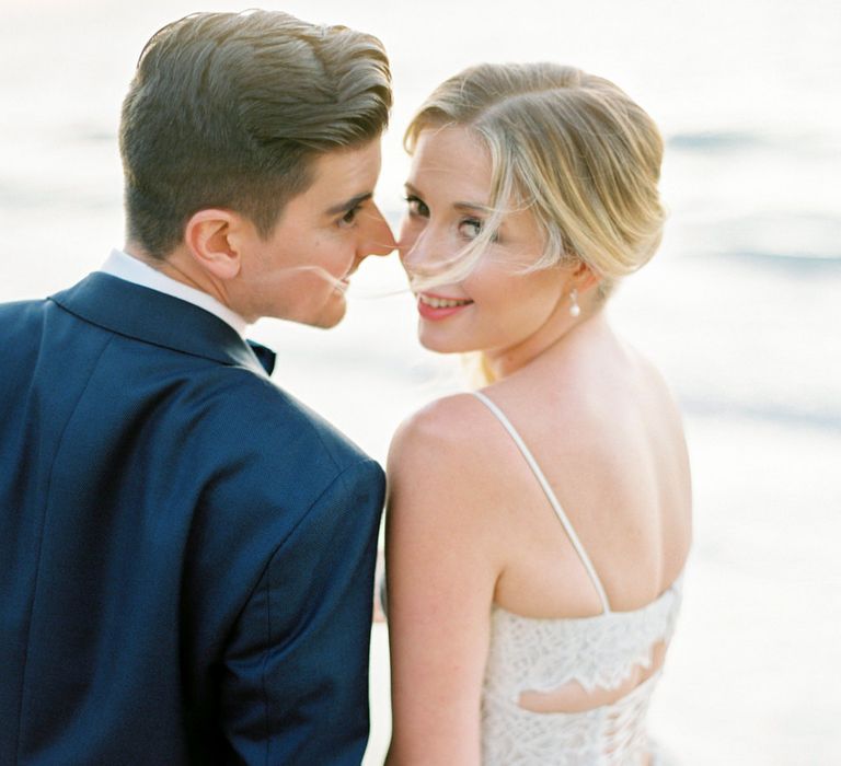 Bride in Coloured Hayley Paige Wedding Dress | Groom in Black Tie Suit | Pastel Blue &amp; Green, Romantic, Destination Wedding at Corfu Luxury Villas, Planned by Rosmarin Weddings &amp; Events | Mikhail Balygin Fine Art Wedding Photographer