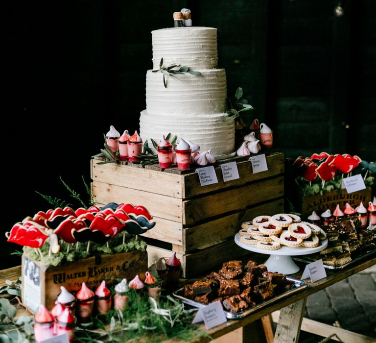 Three Tier Buttercream Icing on Wooden Crate Cake Stand