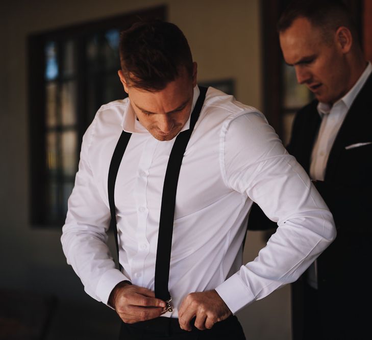 Groom Wears Braces For Black Tie Wedding