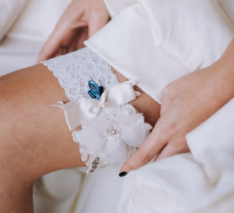 Bridal Accessories Wedding Garter With Blue Detail