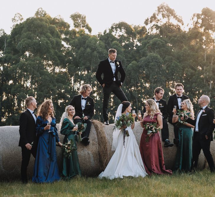 Wedding Venue Strike A Pose On Hay Bails