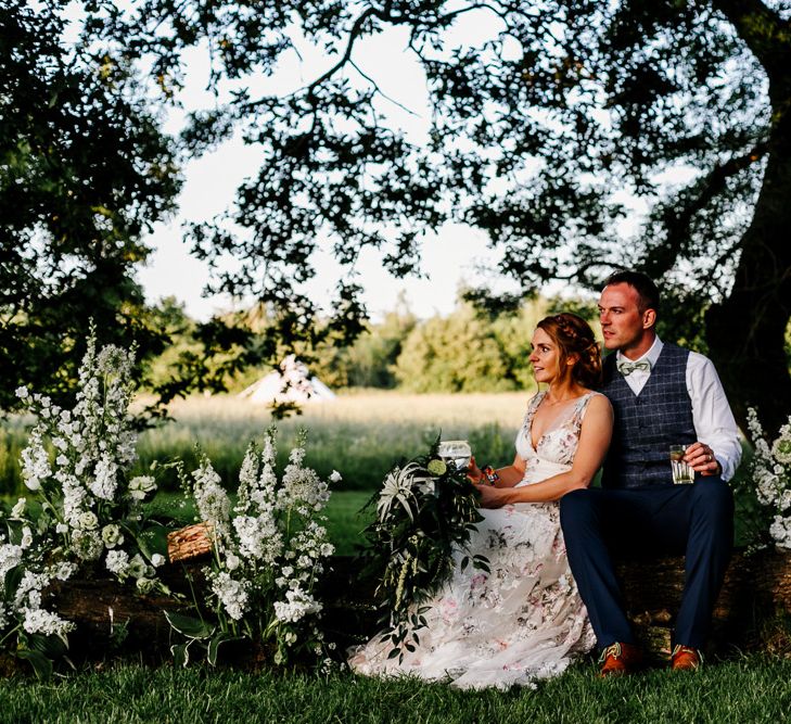 Bride In Floral Dress By Stephanie Allin Festival Wedding With Food Trucks &amp; Outdoor Ceremony With Geo Dome Tent Baya Hire Epic Love Story Photography