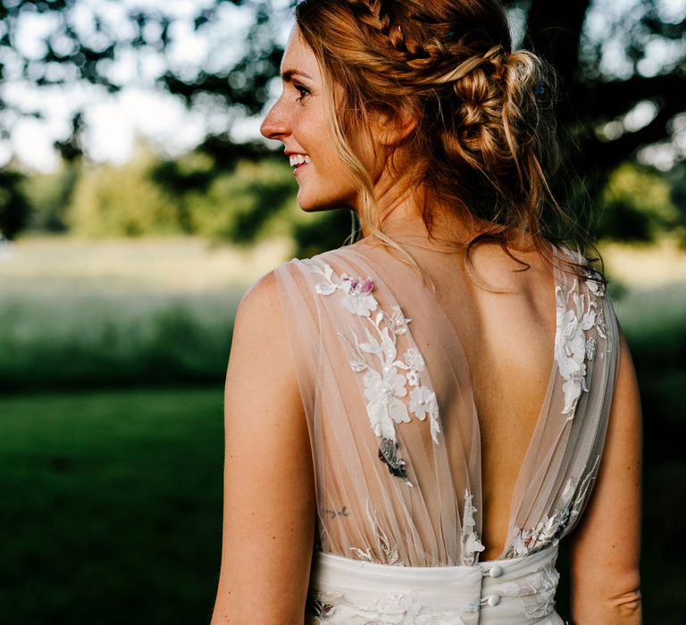 Bride In Floral Dress By Stephanie Allin Festival Wedding With Food Trucks &amp; Outdoor Ceremony With Geo Dome Tent Baya Hire Epic Love Story Photography