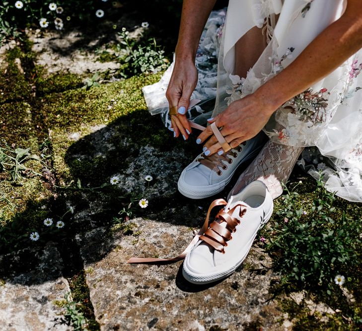 Bride In Floral Dress By Stephanie Allin Festival Wedding With Food Trucks &amp; Outdoor Ceremony With Geo Dome Tent Baya Hire Epic Love Story Photography