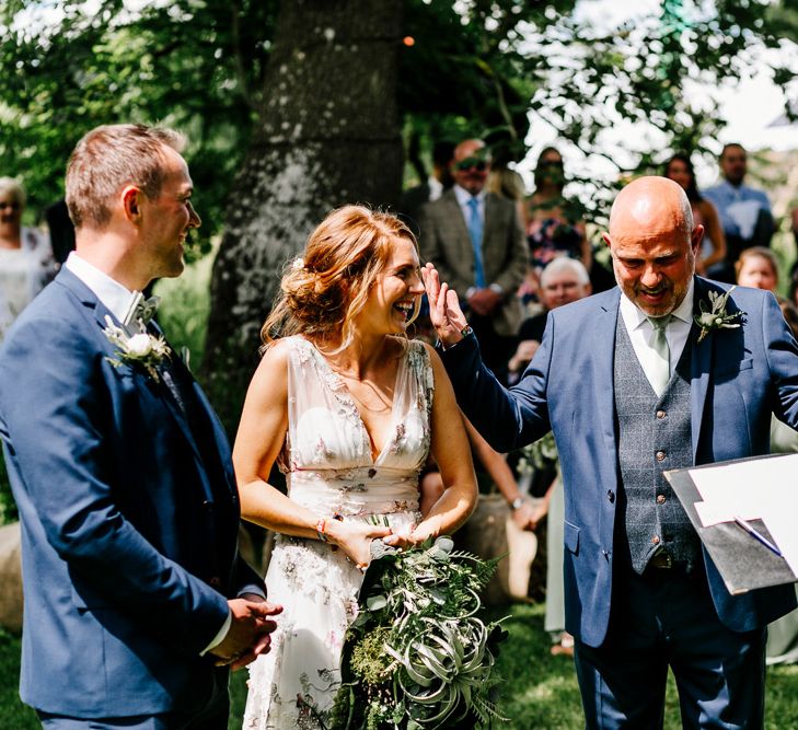 Bride In Floral Dress By Stephanie Allin Festival Wedding With Food Trucks &amp; Outdoor Ceremony With Geo Dome Tent Baya Hire Epic Love Story Photography