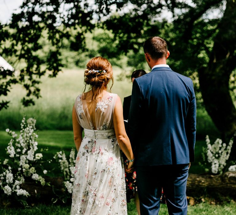 Bride In Floral Dress By Stephanie Allin Festival Wedding With Food Trucks &amp; Outdoor Ceremony With Geo Dome Tent Baya Hire Epic Love Story Photography