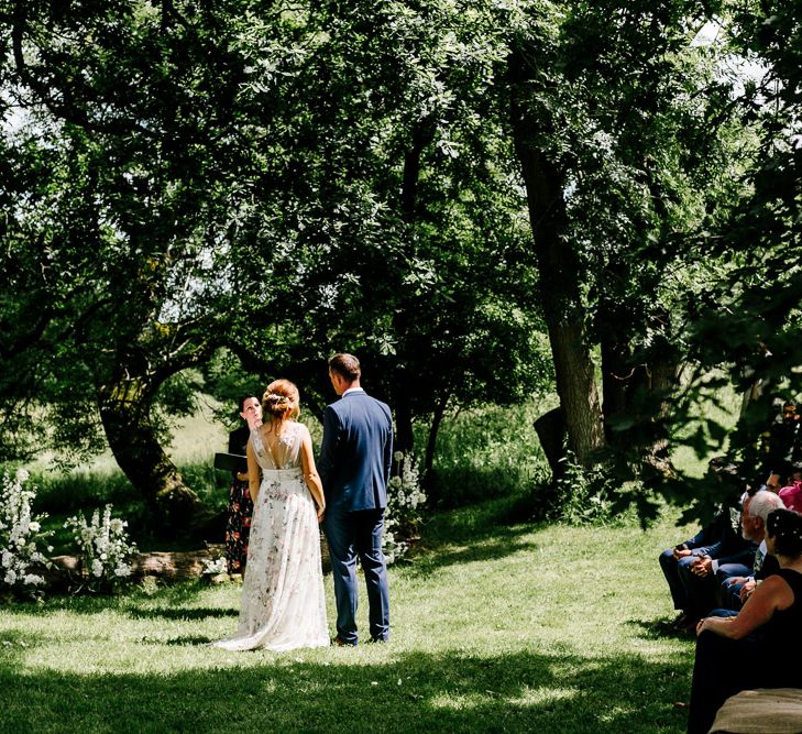 Bride In Floral Dress By Stephanie Allin Festival Wedding With Food Trucks &amp; Outdoor Ceremony With Geo Dome Tent Baya Hire Epic Love Story Photography