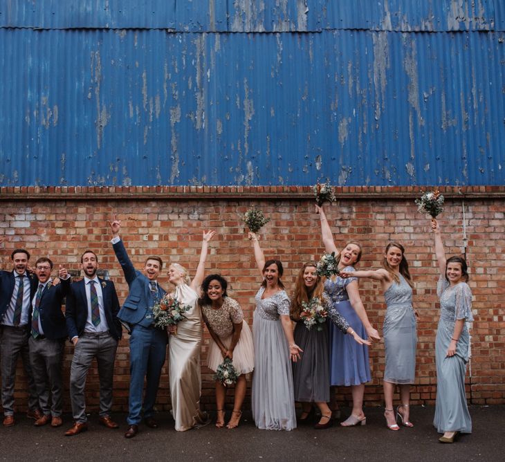 Bridesmaids In Sequinned Mismatched Dresses // London Fields Brewery Wedding With Bride In Bespoke Dress By Katrine Mikklesen And Images From Taylor Hughes Photography