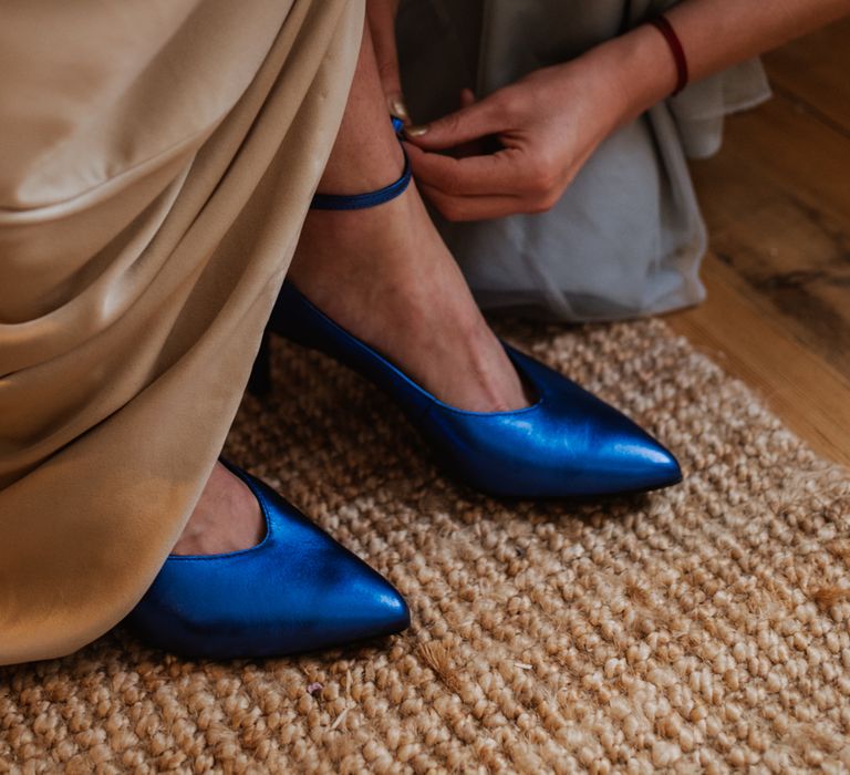 'Something Blue' Wedding Shoes For Bride // Christmas London Fields Brewery Wedding With Bride In Bespoke Dress By Katrine Mikklesen And Images From Taylor Hughes Photography